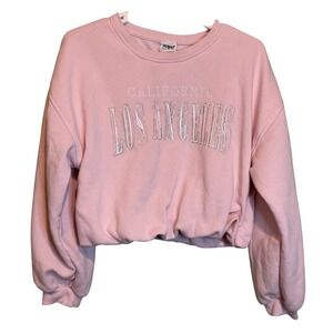 Planet Heart Pink Los Angeles Rhinestone Cropped Sweatshirt XL California Bubble